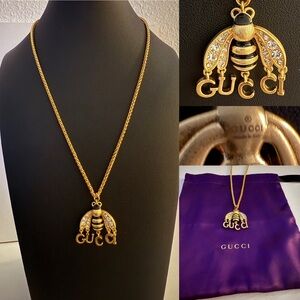Gucci Gold Bee Necklace with Crystal Accents